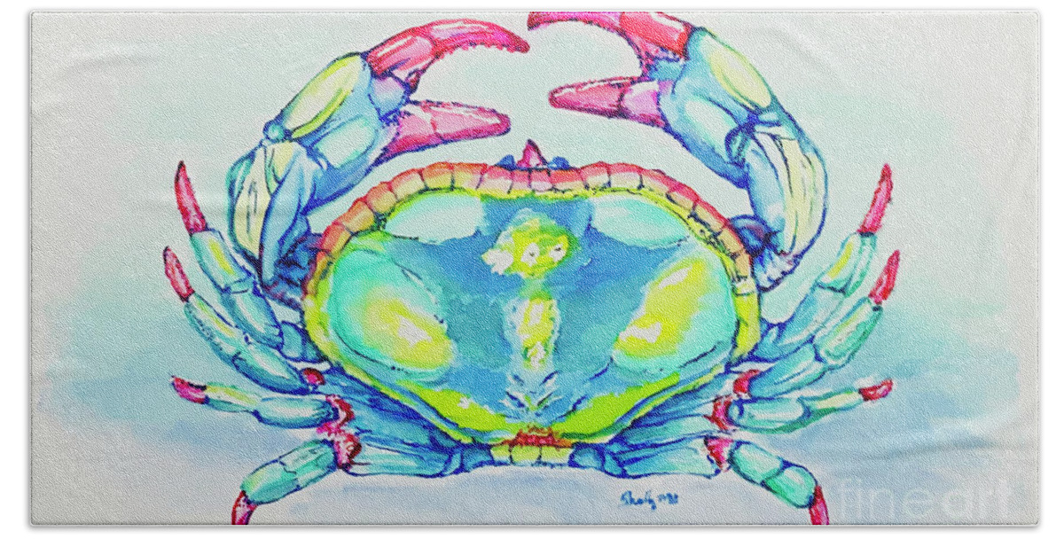 Crab Bath Towel featuring the painting Key West Crab 2021 by Shelly Tschupp