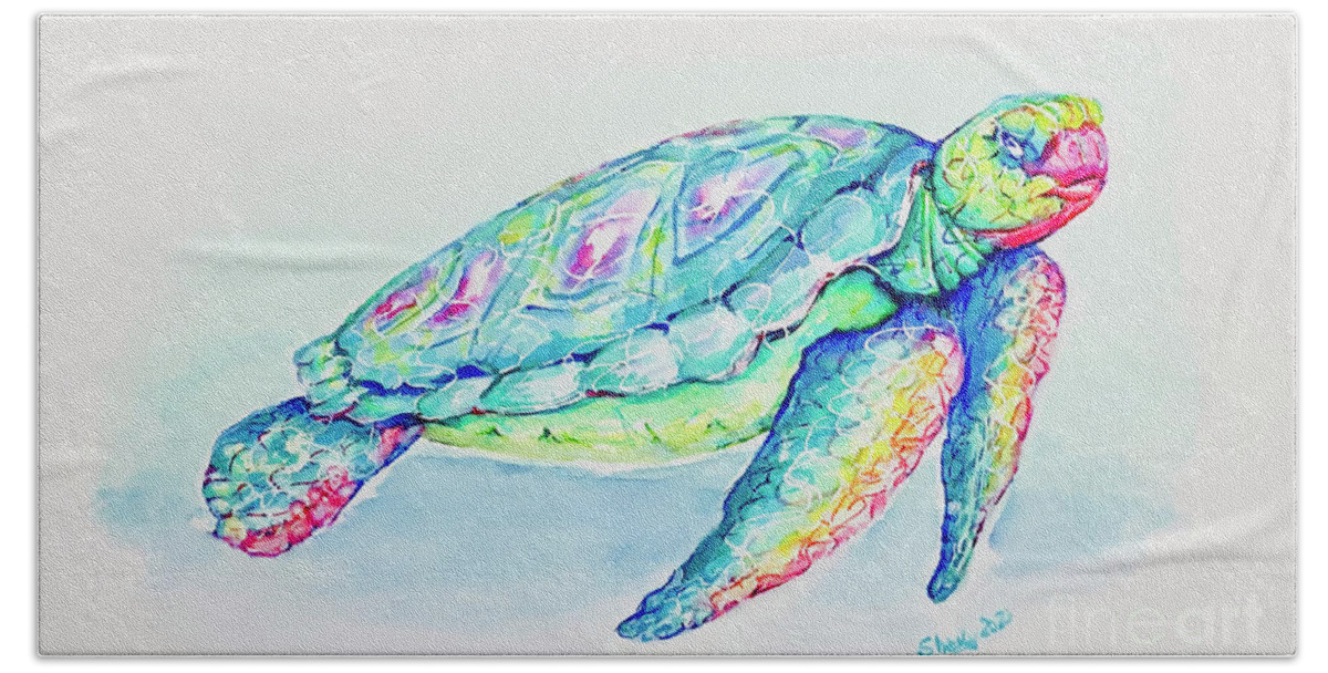 Turtle Bath Towel featuring the painting Key West Turtle 2021 by Shelly Tschupp