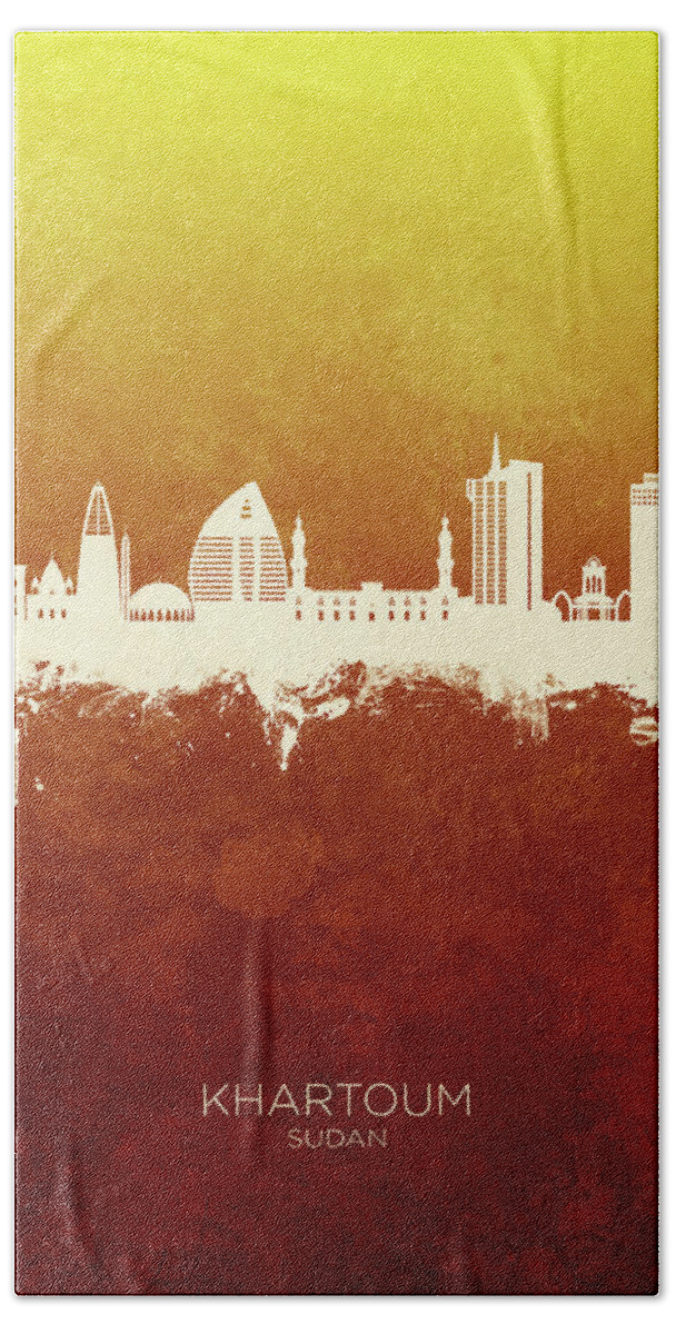 Khartoum Bath Towel featuring the digital art Khartoum Sudan Skyline #35 by Michael Tompsett