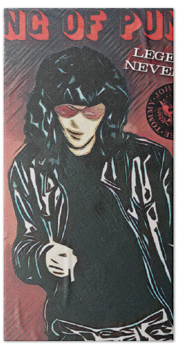 Ramones Bath Towel featuring the digital art King Of Punk by Christina Rick
