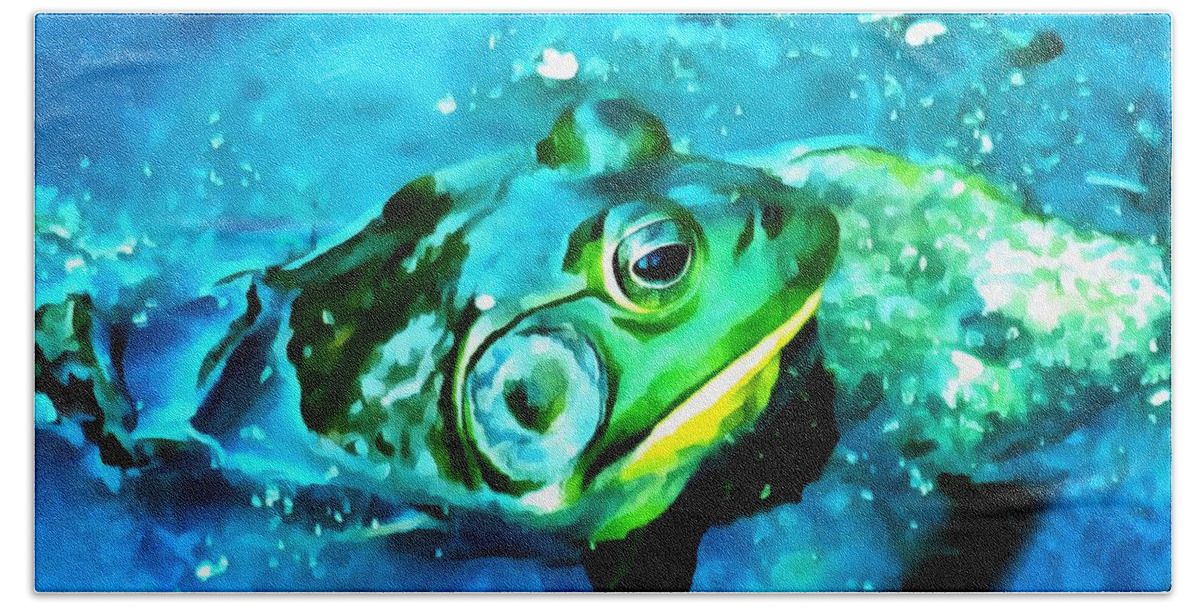 Frog Bath Towel featuring the mixed media King of the Pond by Christopher Reed