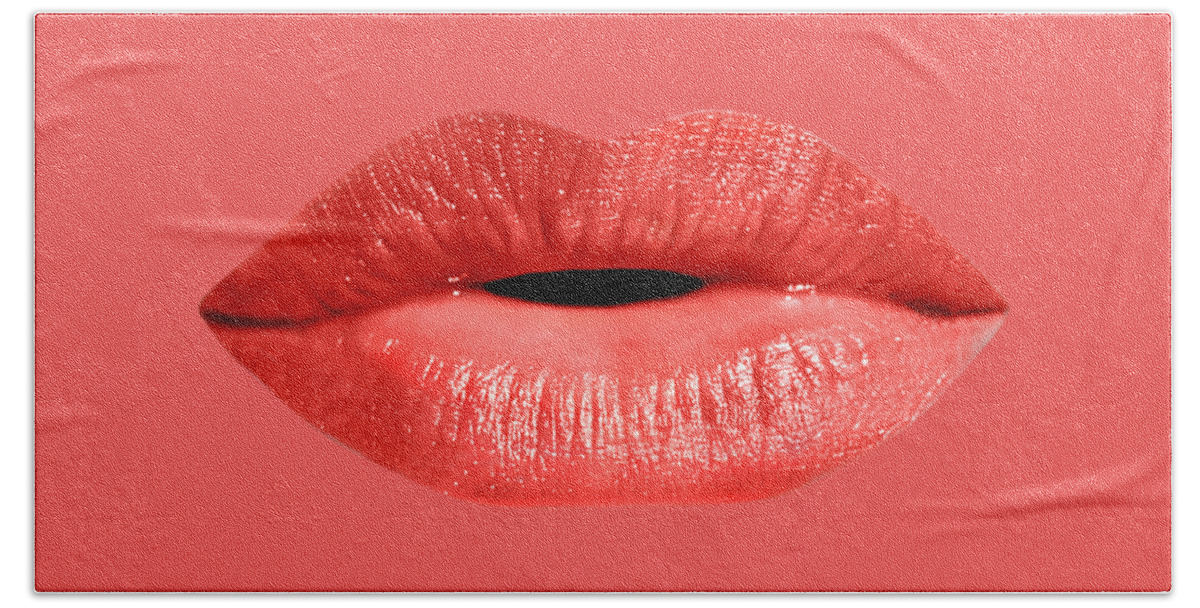 Lips Hand Towel featuring the photograph Kiss by Delphimages Photo Creations