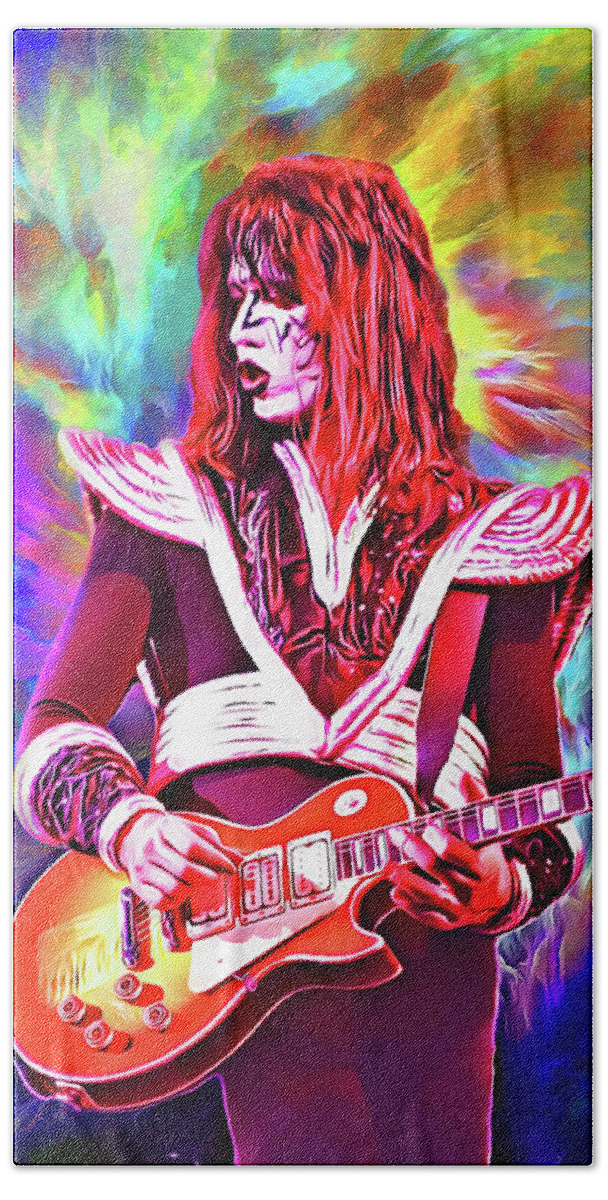 Kiss Rock Band Bath Towel featuring the mixed media Kiss Rock Band Ace Frehley Take Me by Danette West by The Rocker Chic
