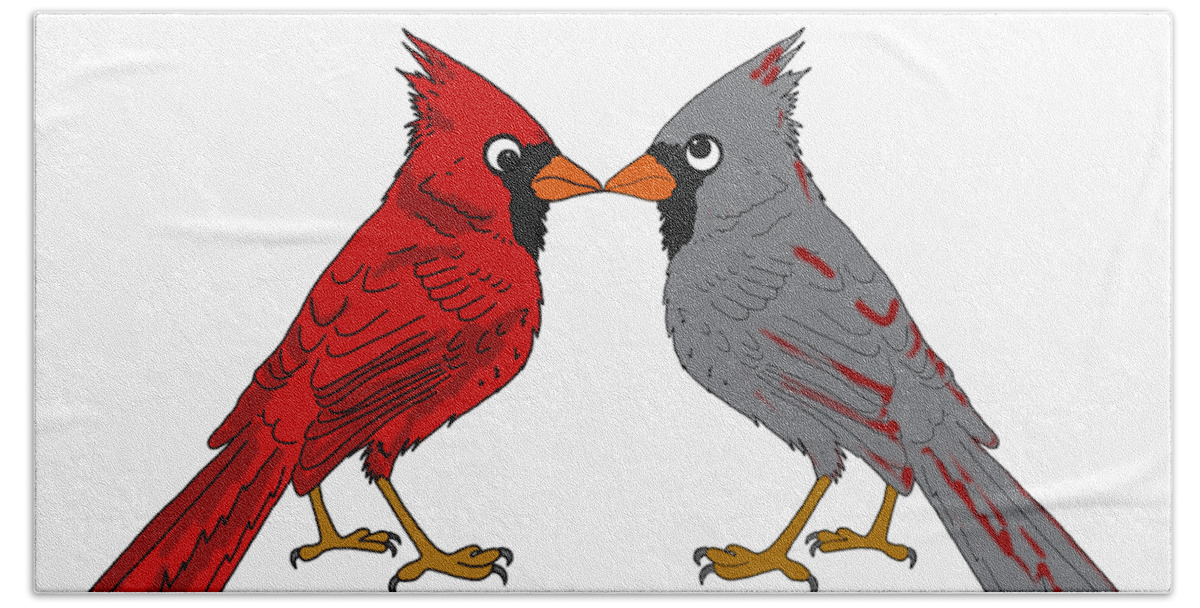 Cardinal Bath Towel featuring the digital art Kissing Cardinals by John Haldane