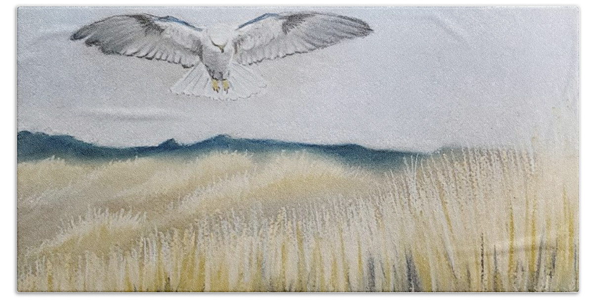 Landscape Bath Sheet featuring the pastel Kite Flying by Adam Romswinckel-Guise