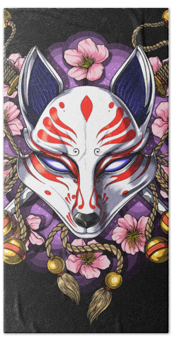 Kitsune Japanese Fox Mask Hand Towel by Nikolay Todorov - Fine Art