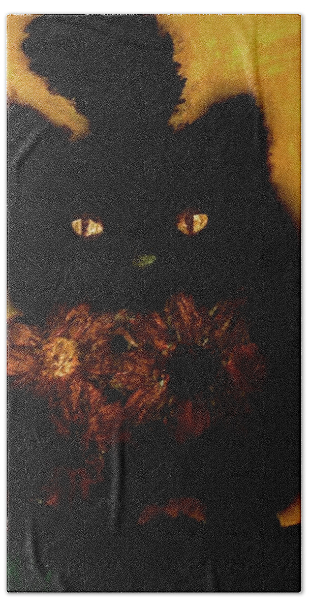 Kitten. Flowerd Bath Towel featuring the painting KittenFlower by Anna Adams