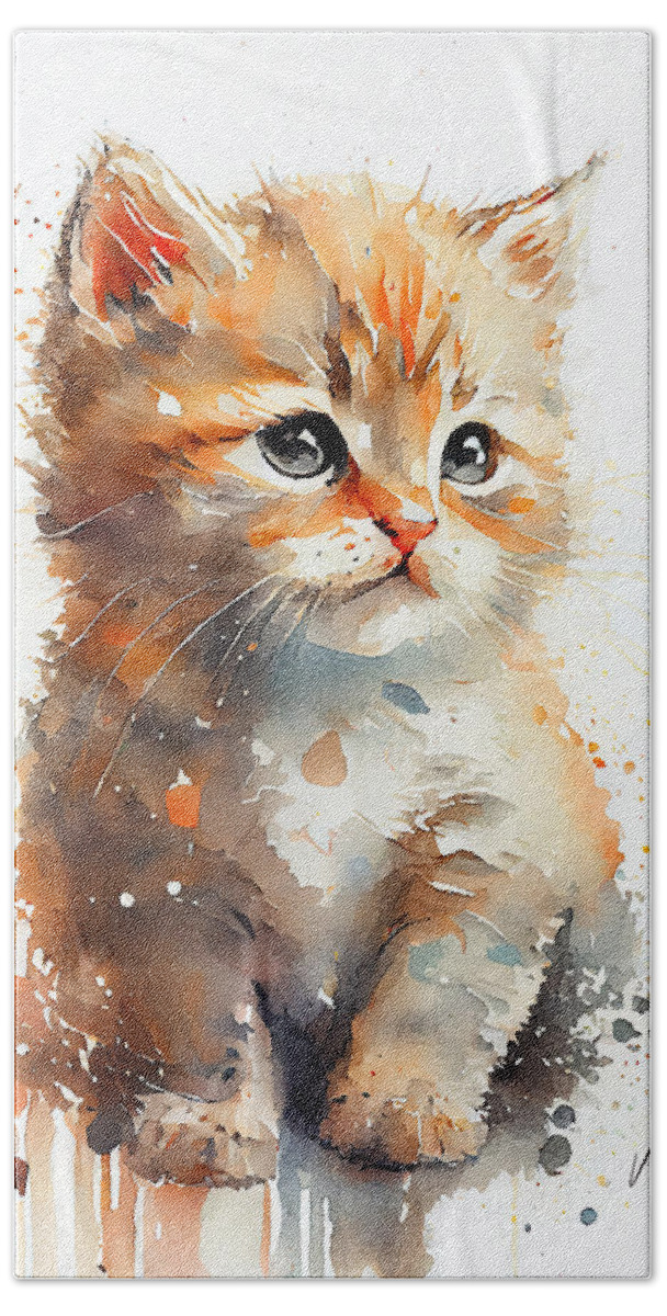 Kitty Bath Towel featuring the painting KITTY watercolor I by Vart