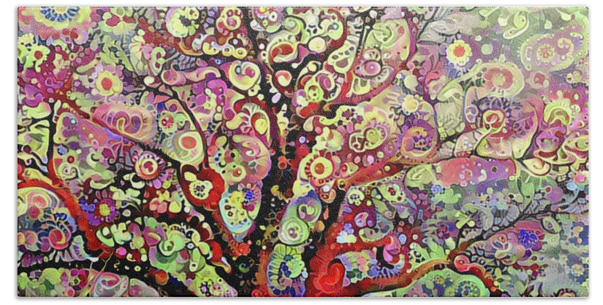 Abstract Tree Bath Towel featuring the digital art Klimdt Style abstract tree by Cathy Anderson