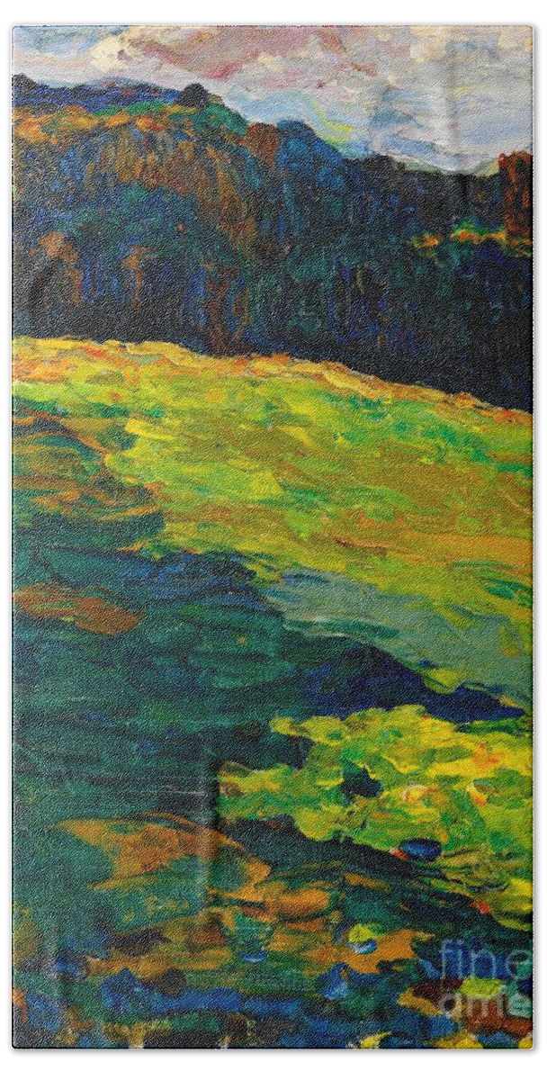 Kochel Bath Towel featuring the painting Kochel - Mountain meadow at the edge of the forest 1902 by Wassily Kandinsky