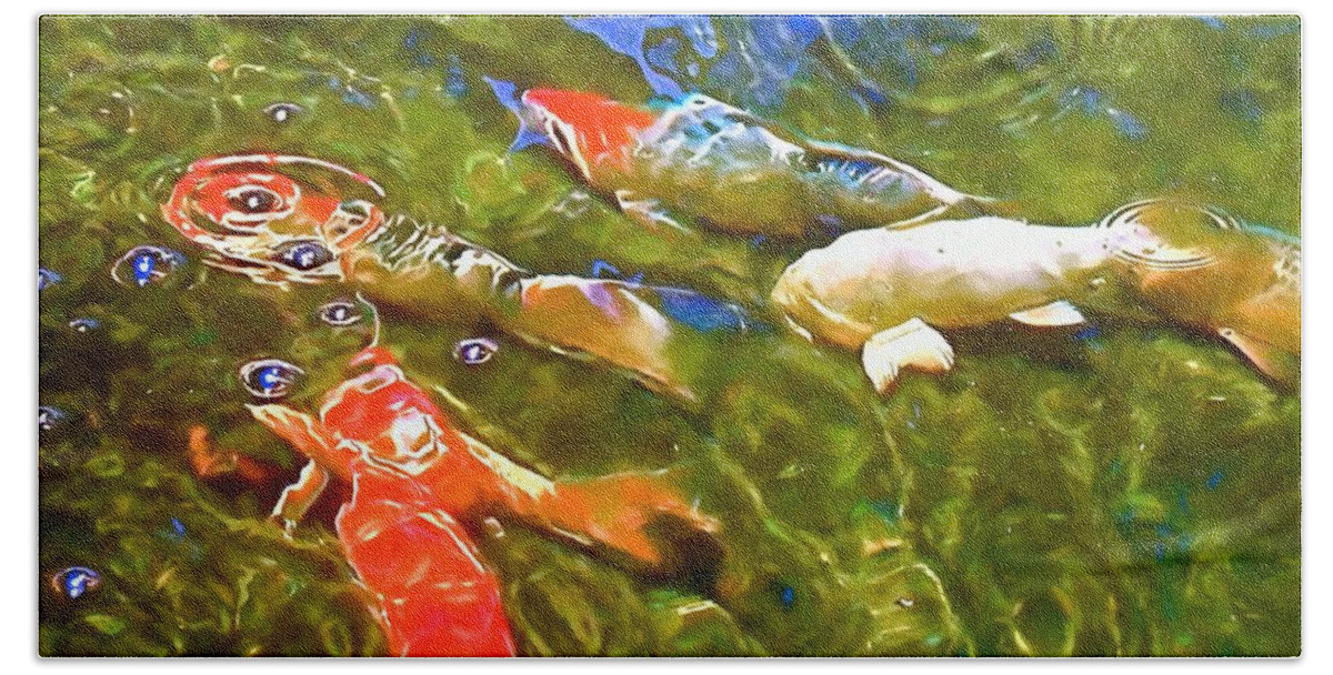 Fish Bath Towel featuring the photograph Koi 1 by Pamela Cooper