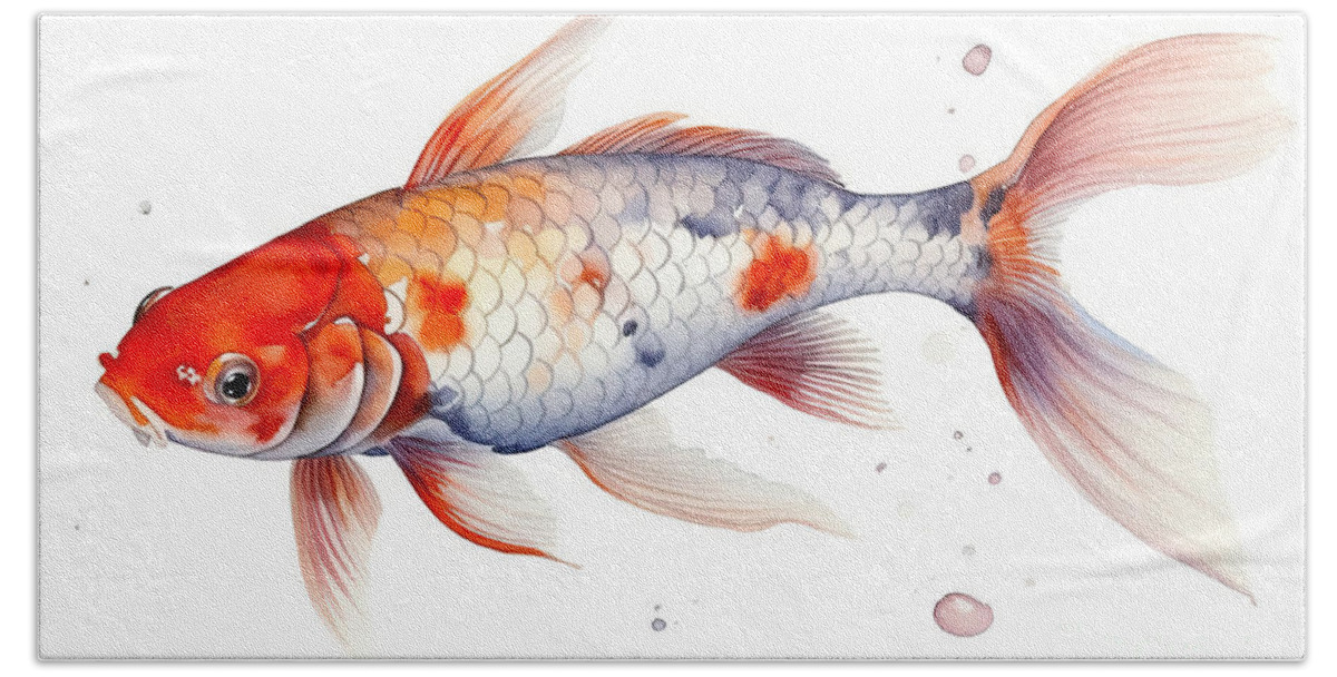 Watercolor Hand Towel featuring the painting Koi, Carp Fish On An Isolated White Background, Watercolor Paint by N Akkash
