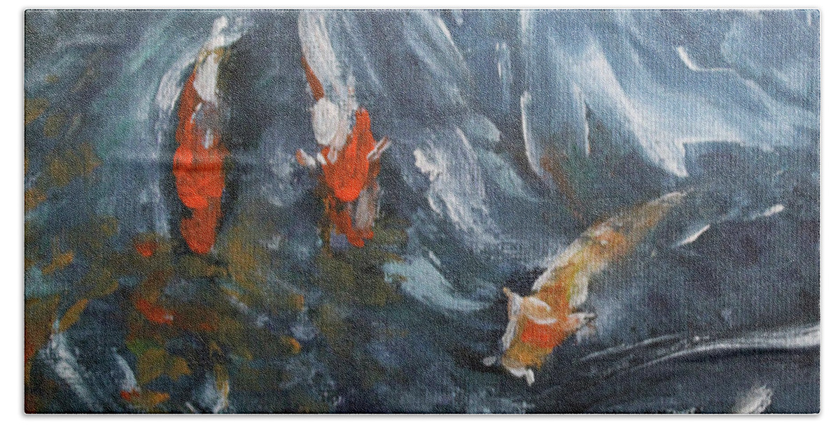 Koi Bath Towel featuring the painting Koi Fish by Jane See