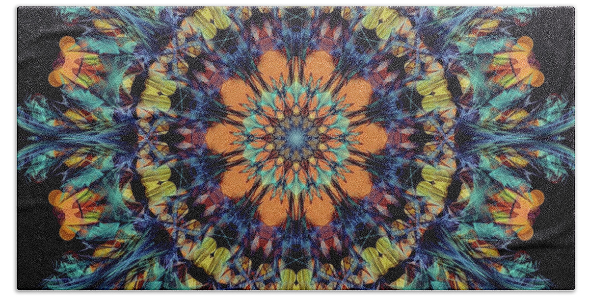The Kosmic Flying Carpet Mandala Is A Beautiful And Intricate Piece Of Art. This Mandala Is Composed Of A Large Bath Towel featuring the digital art Kosmic Flying Carpet by Michael Canteen
