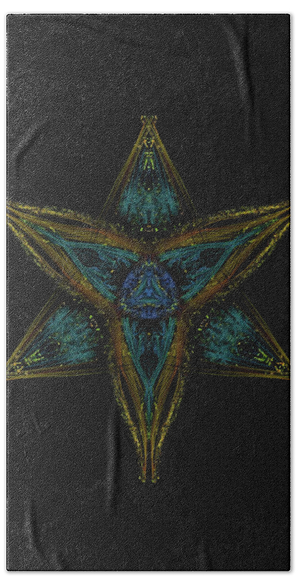 Kosmic Kreation Star Mandala Hand Towel featuring the digital art Kosmic Kreation Star Mandala by Michael Canteen