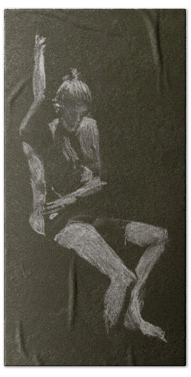 Modell Hand Towel featuring the drawing Kroki 2014 10 04_12 Figure Drawing White Chalk by Marica Ohlsson