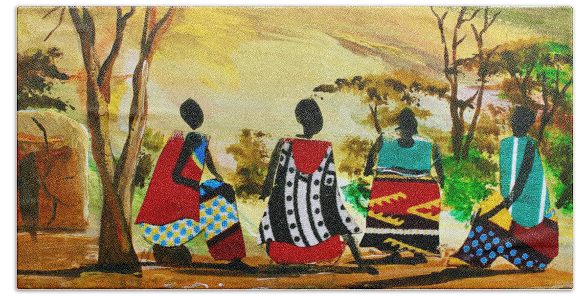 Africa Hand Towel featuring the painting L-308 by Albert Lizah