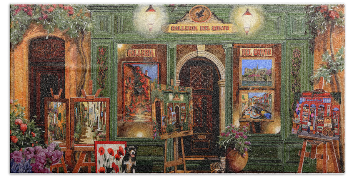 Crow Gallery Hand Towel featuring the painting La Galleria Del Corvo by Guido Borelli