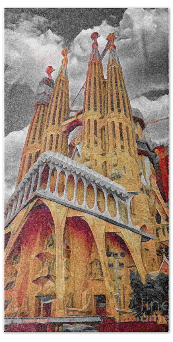 Barcelona Bath Towel featuring the photograph La Sagrada Famil Creative Series 2021 by Chuck Kuhn