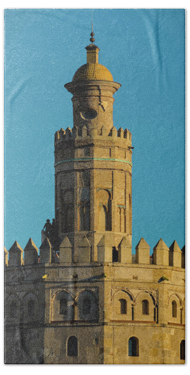 Torre Del Oro Bath Towel featuring the photograph La Torre de Oro Detail. Seville by Angelo DeVal