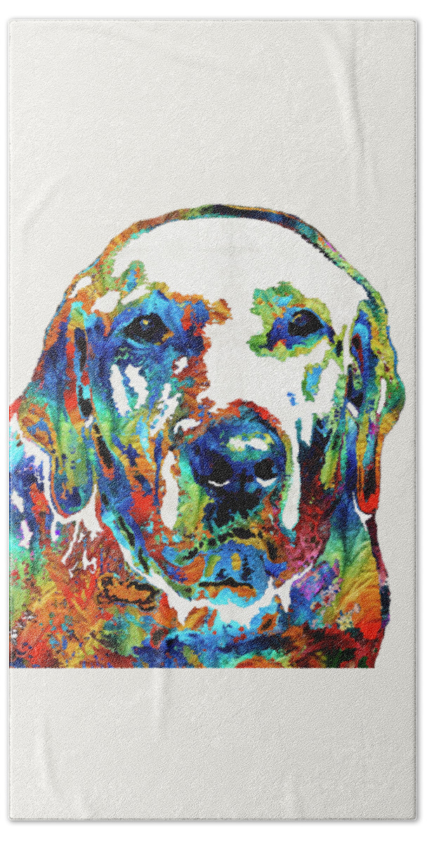 Labrador Retriever Hand Towel featuring the painting Labrador Retriever Art - Play With Me - By Sharon Cummings by Sharon Cummings