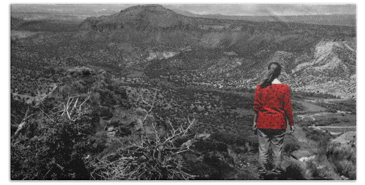 Overlook Park Hand Towel featuring the photograph Lady in Red Jacket by James C Richardson