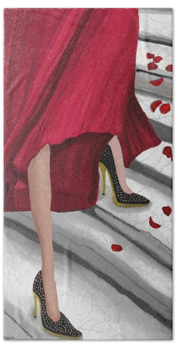 Romantic Art Hand Towel featuring the mixed media Lady in Red by Lorie Fossa