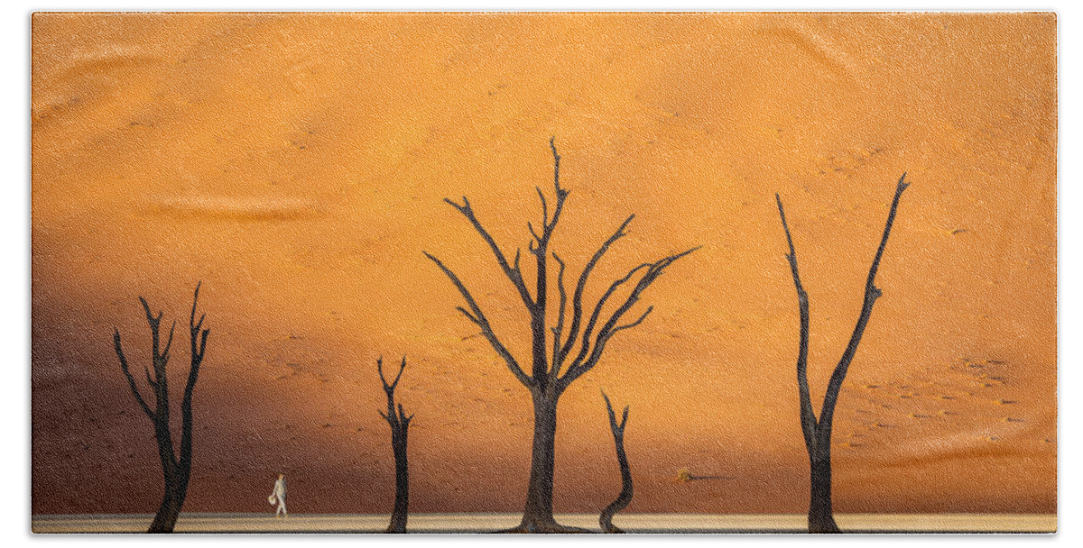 Deadvlei Bath Towel featuring the photograph Lady in White by Peter Boehringer