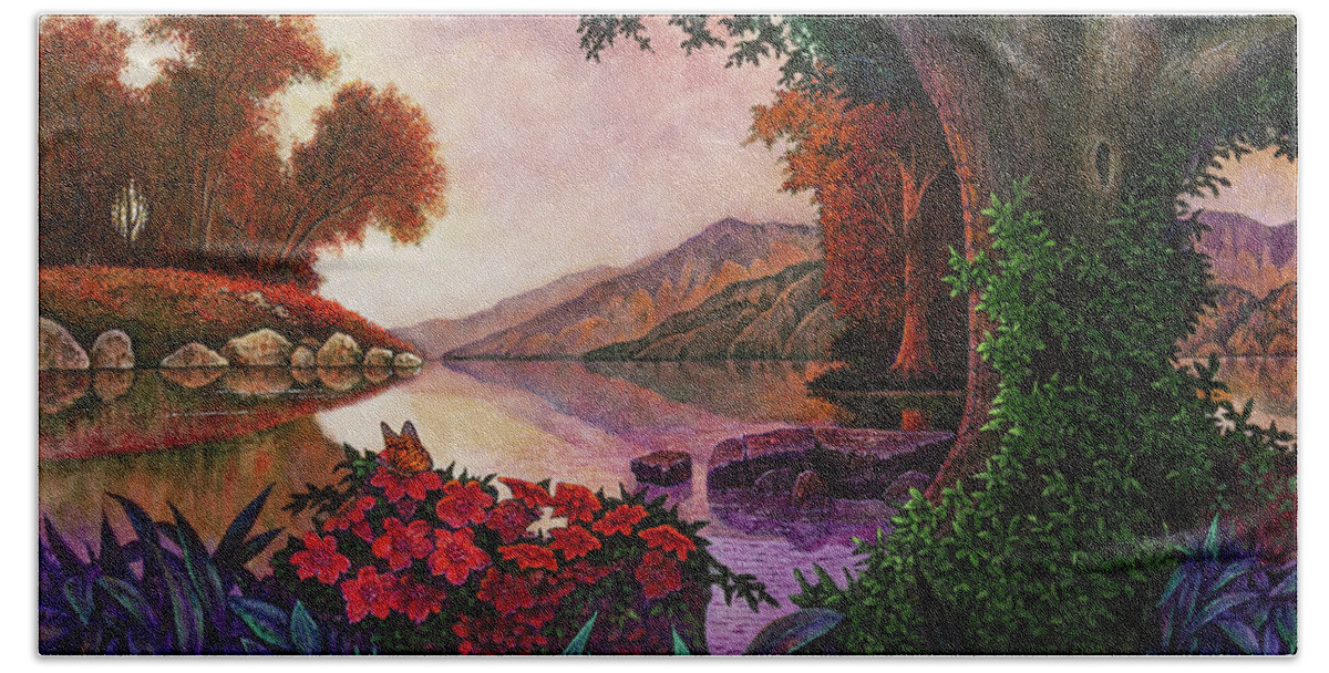 Lagoon Hand Towel featuring the painting Lagoon Morning by Michael Frank