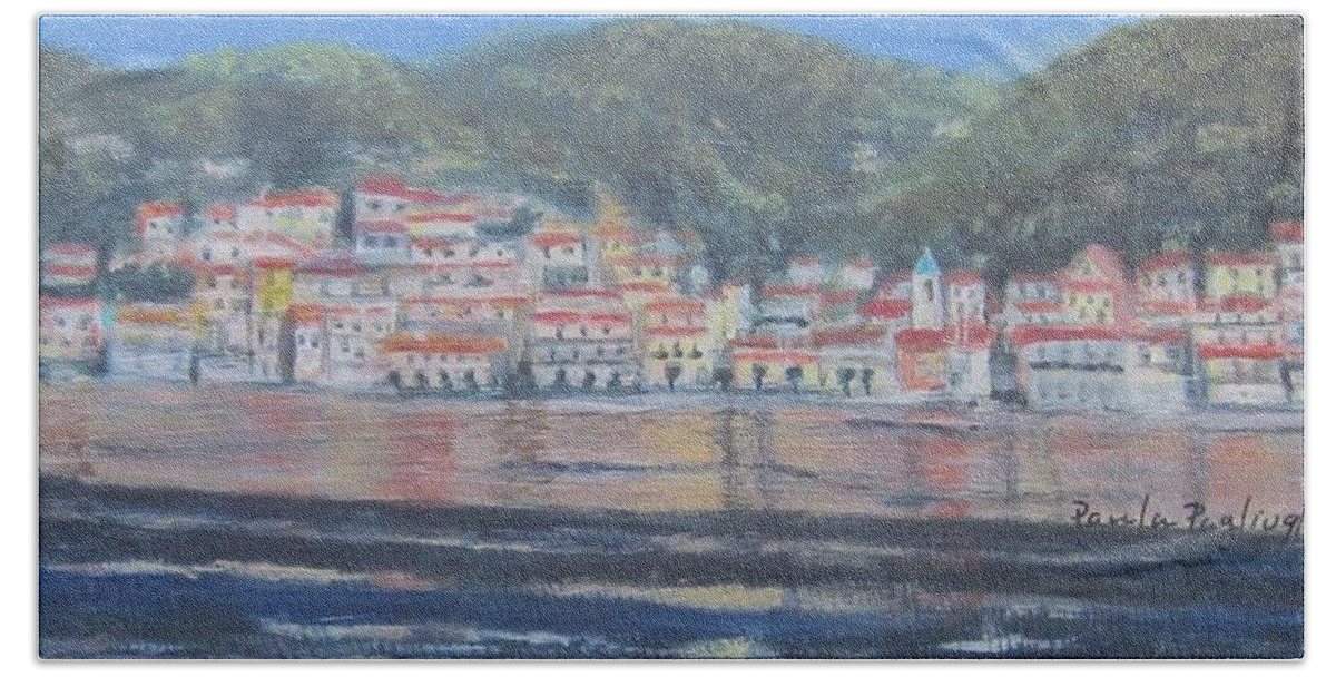 Painting Hand Towel featuring the painting Lake Como miniature by Paula Pagliughi