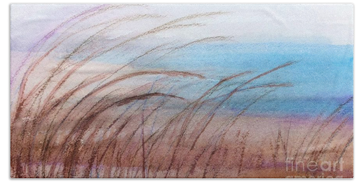 Door County Hand Towel featuring the painting Lake Grass by Deb Stroh-Larson