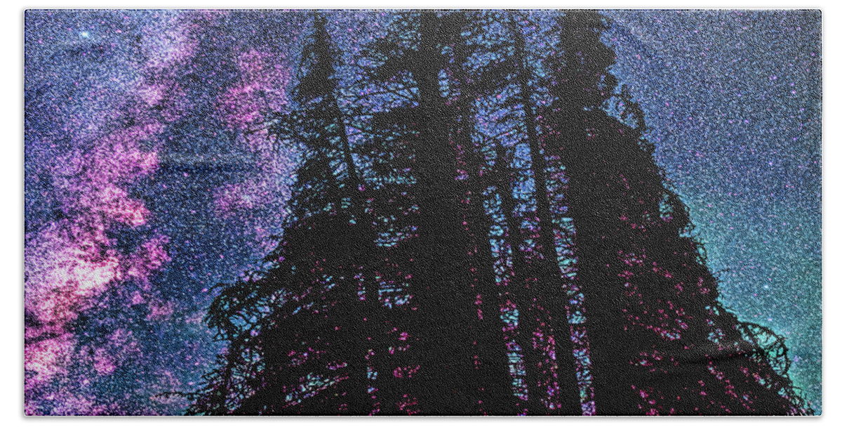 Nobody Bath Towel featuring the photograph Lake Irene, Colorado under celestial starlight by OLena Art by Lena Owens - Vibrant DESIGN