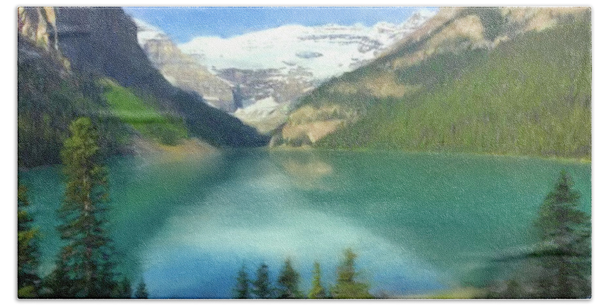 Lake Louise Bath Towel featuring the mixed media Lake Louise by Colleen Taylor