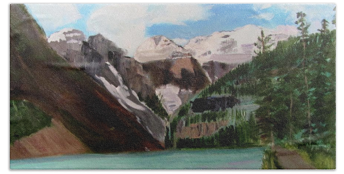 Alberta Bath Towel featuring the painting Lake Louise by Linda Feinberg