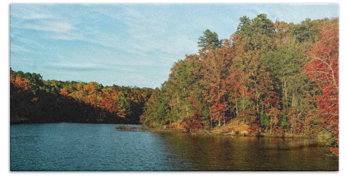    Lake Norman Hand Towel featuring the photograph Lake Norman In The Fall by M Three Photos