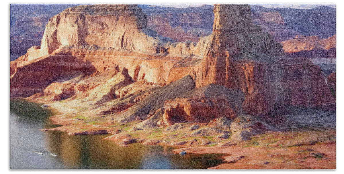 Gunsight Butte Bath Towel featuring the photograph Lake Powell Sunset from the Air by Rick Wilking