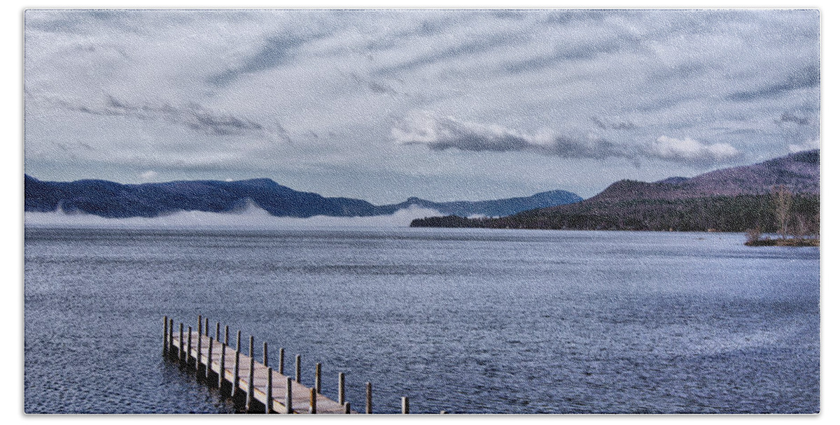 Lake Bath Towel featuring the photograph Lake View Clouds and Dock by Russ Considine