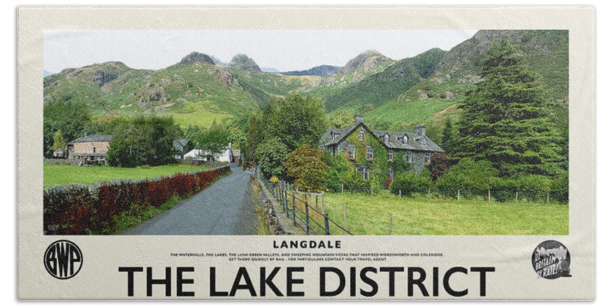 Langdale Bath Towel featuring the photograph Langdale Lake District Destination Cream Railway Poster by Brian Watt