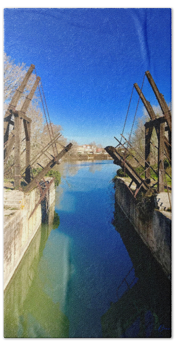Langlois Bridge Hand Towel featuring the photograph Langlois Bridge in Arles by Donna Martin