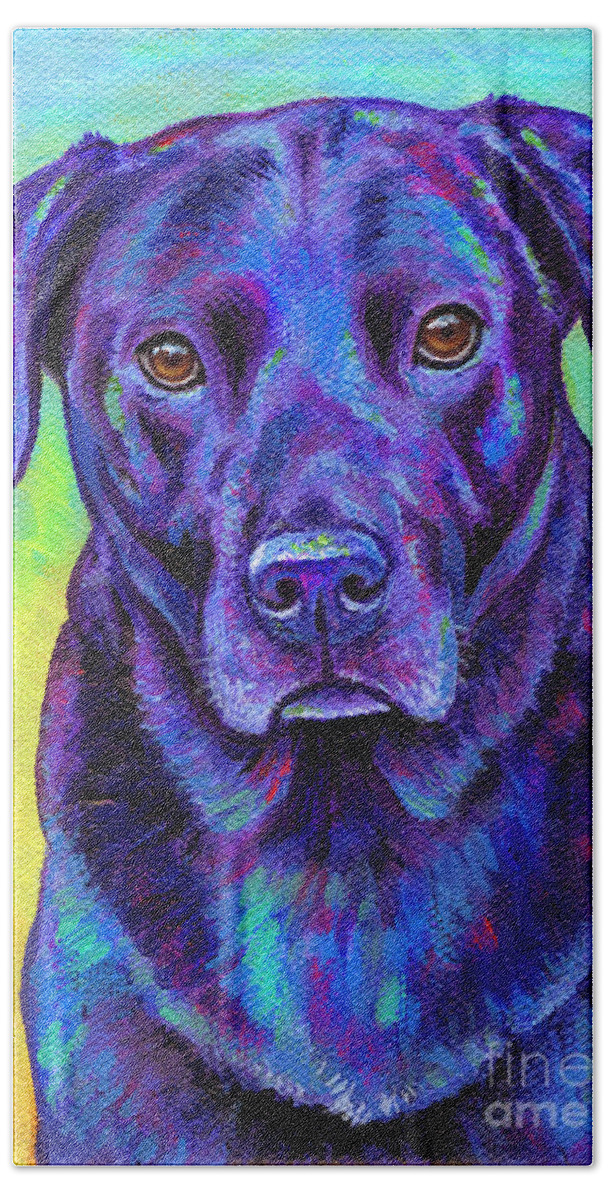 Labrador Retriever Hand Towel featuring the painting Larry the Labrador by Rebecca Wang