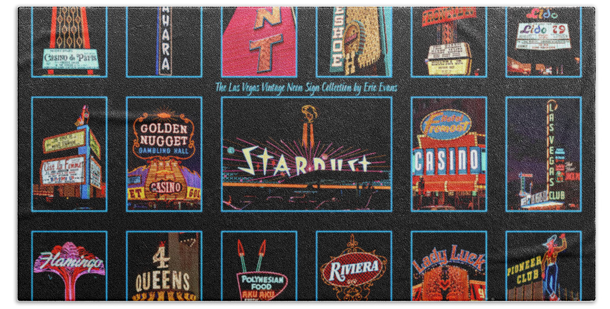 Las Vegas Neon Signs Hand Towel featuring the photograph Las Vegas Vintage Neon Signs Collection Slides Featuring The Stardust Casino by Aloha Art
