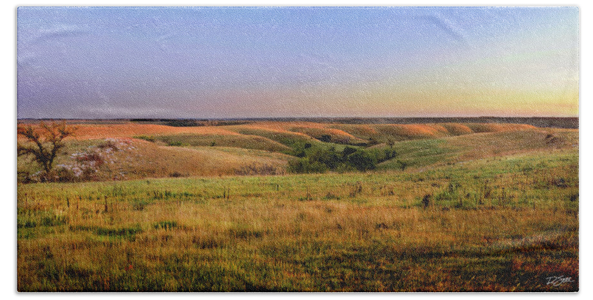 Flint Hills Hand Towel featuring the photograph Last Light of September on the Flint Hills by Rod Seel