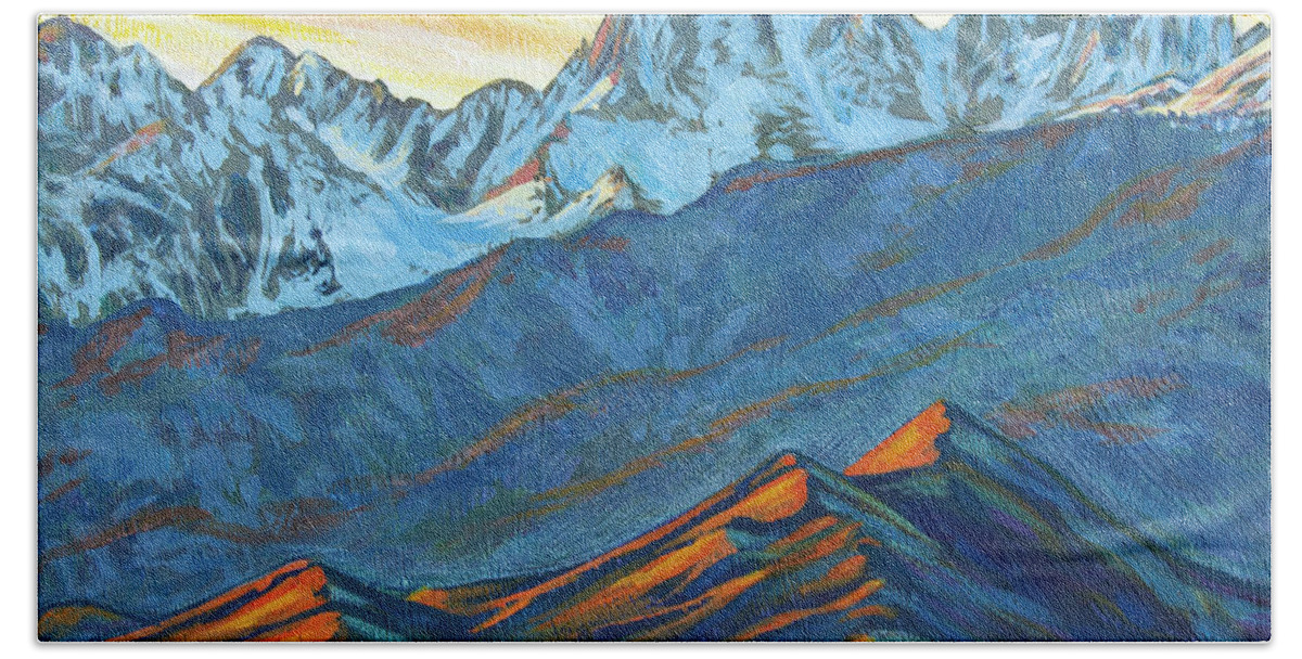 Great Sand Dunes Bath Towel featuring the painting Last light on the Dunes by Aaron Spong
