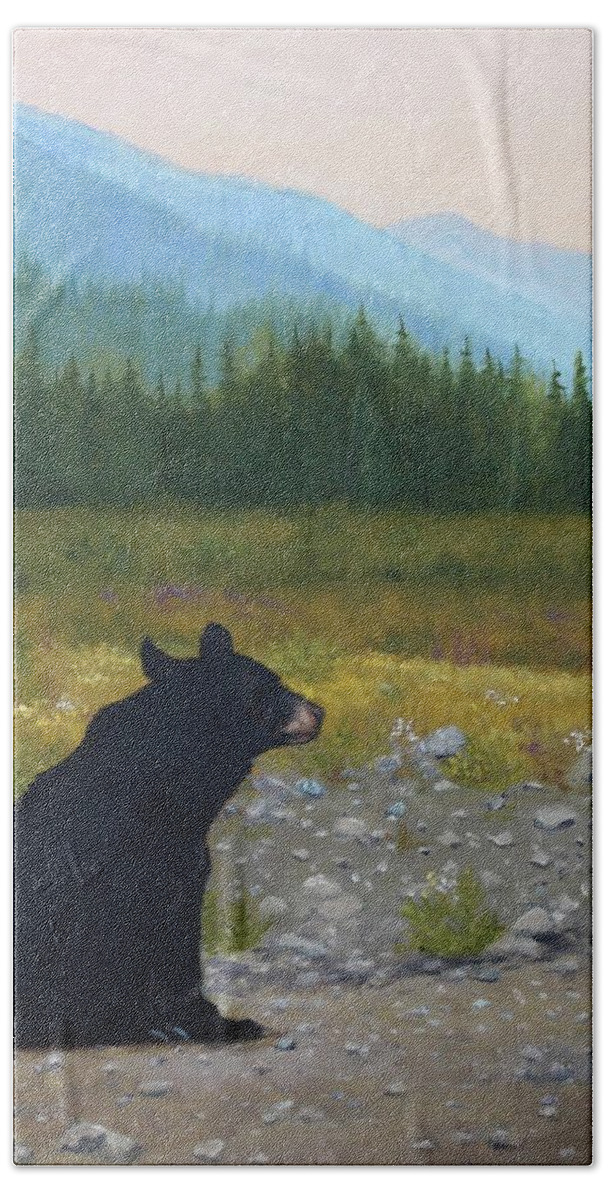 Bear Bath Towel featuring the painting Late Day Musings by Tammy Taylor
