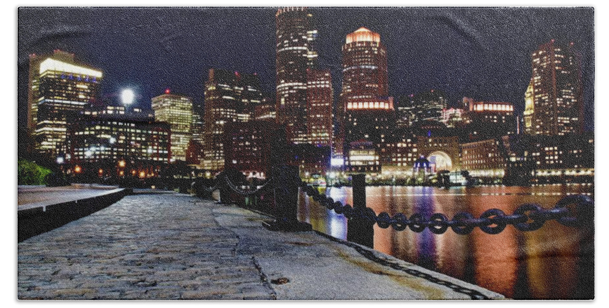 Fan Bath Towel featuring the photograph Late Night at Fan Pier by Frozen in Time Fine Art Photography