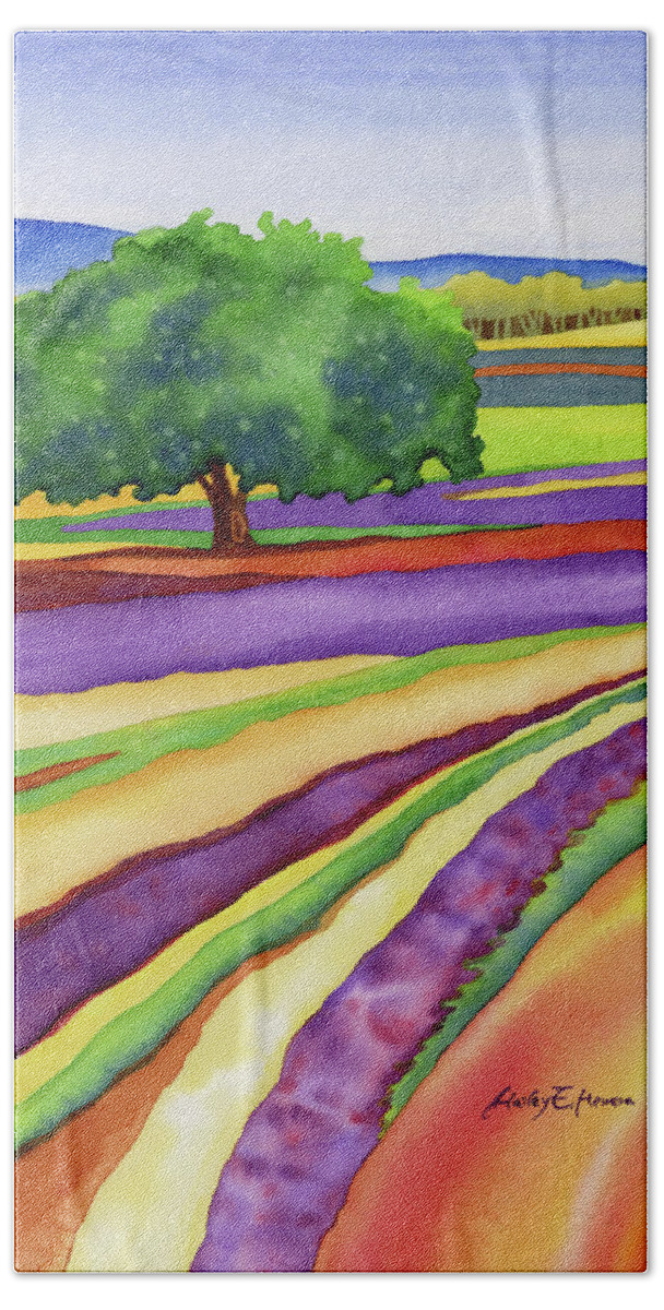 Lavender Hand Towel featuring the painting Lavender Field by Hailey E Herrera