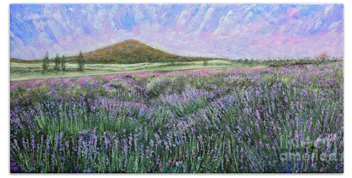 Landscape Bath Towel featuring the painting Lavender Field Vista by Lyric Lucas