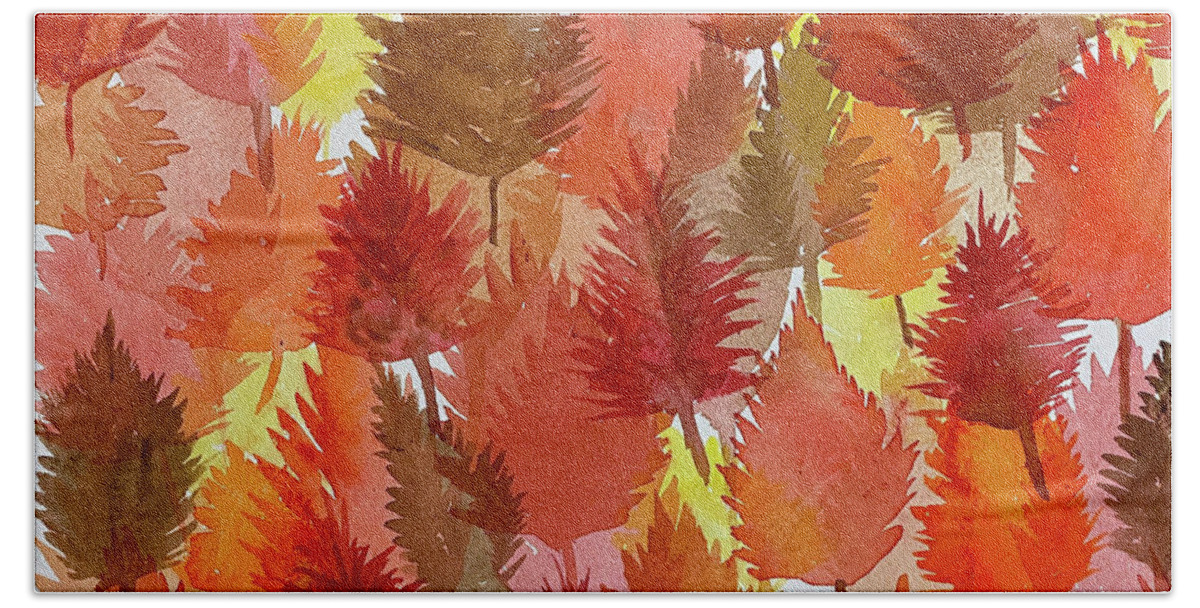 Leaves Bath Towel featuring the painting Layered Leaves by Lisa Neuman