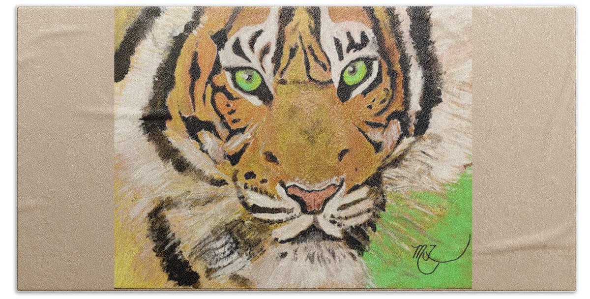 Tiger Hand Towel featuring the painting TIGER Le Tigre Magnifique by Melody Fowler