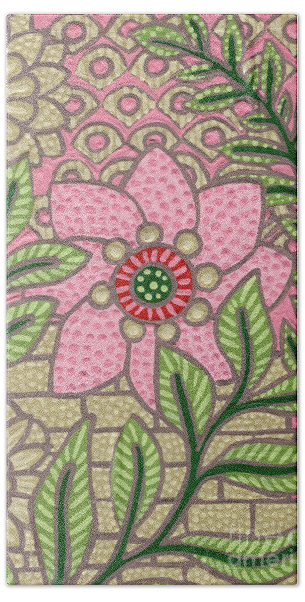 Leaf Bath Towel featuring the painting Leaf And Design Carnation Pink 5 by Amy E Fraser